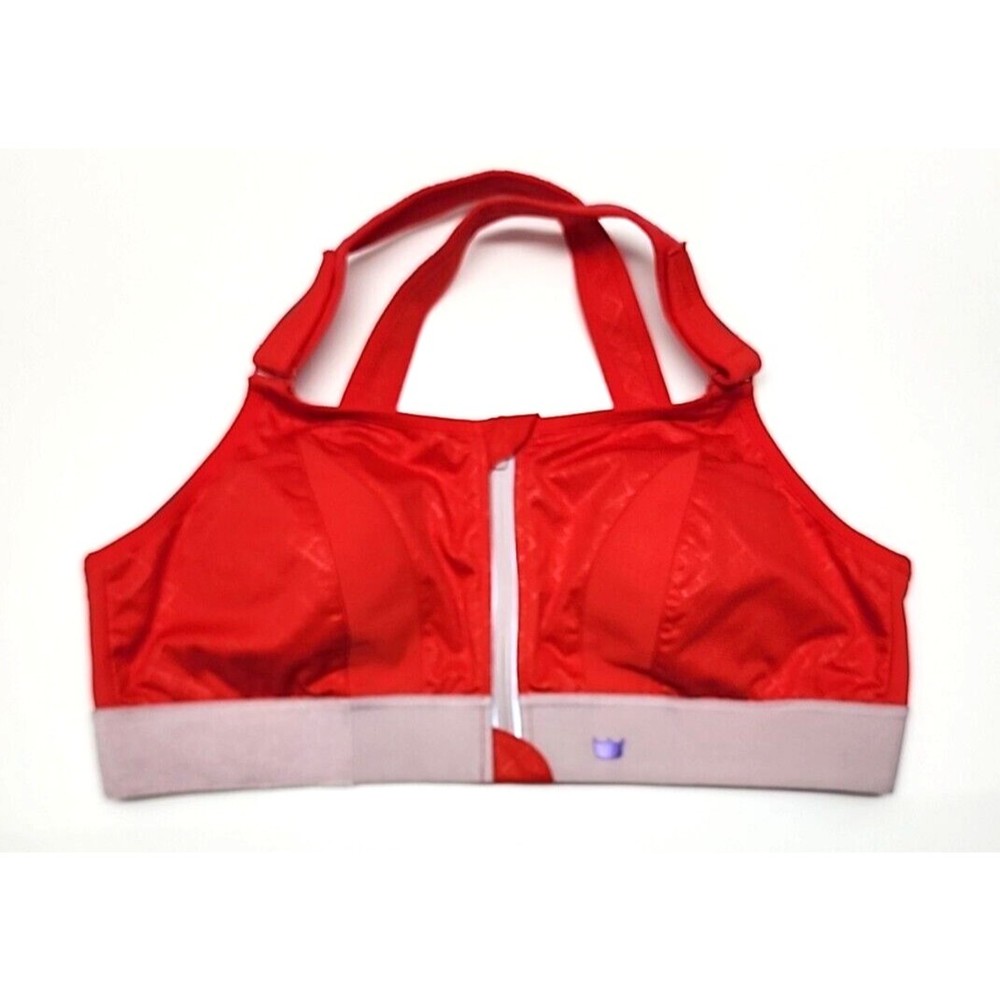 SHEFIT Red Front-Zip Cross-Back Sports Bra with Pink Band - Picture 5 of 8